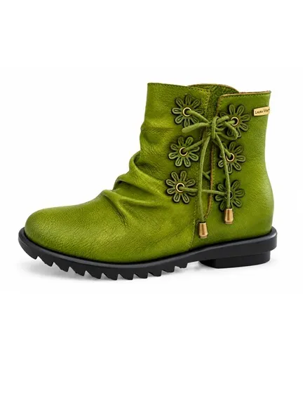 Laura Vita Cyrielle 33 Vert Femme – Bottines Cuir Fleurs