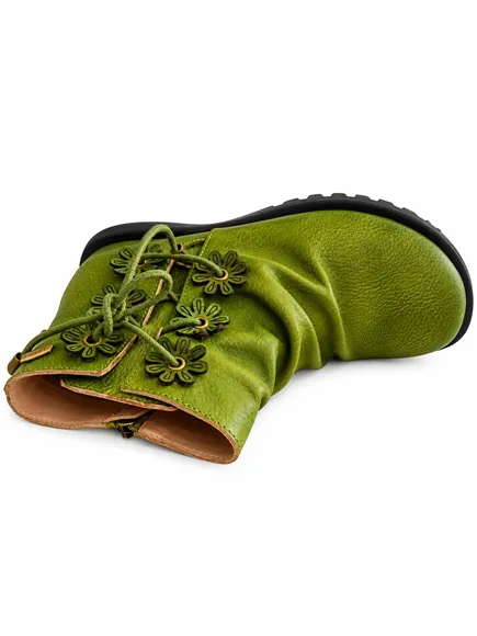 Bottines Laura Vita CYRIELLE 33 - Cuir vert à fleurs, lacets et zip, femme