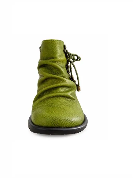 Bottines Laura Vita CYRIELLE 33 - Cuir vert à fleurs, lacets et zip, femme
